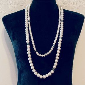 Chico's Double Layer Pearl and Crystal Necklace